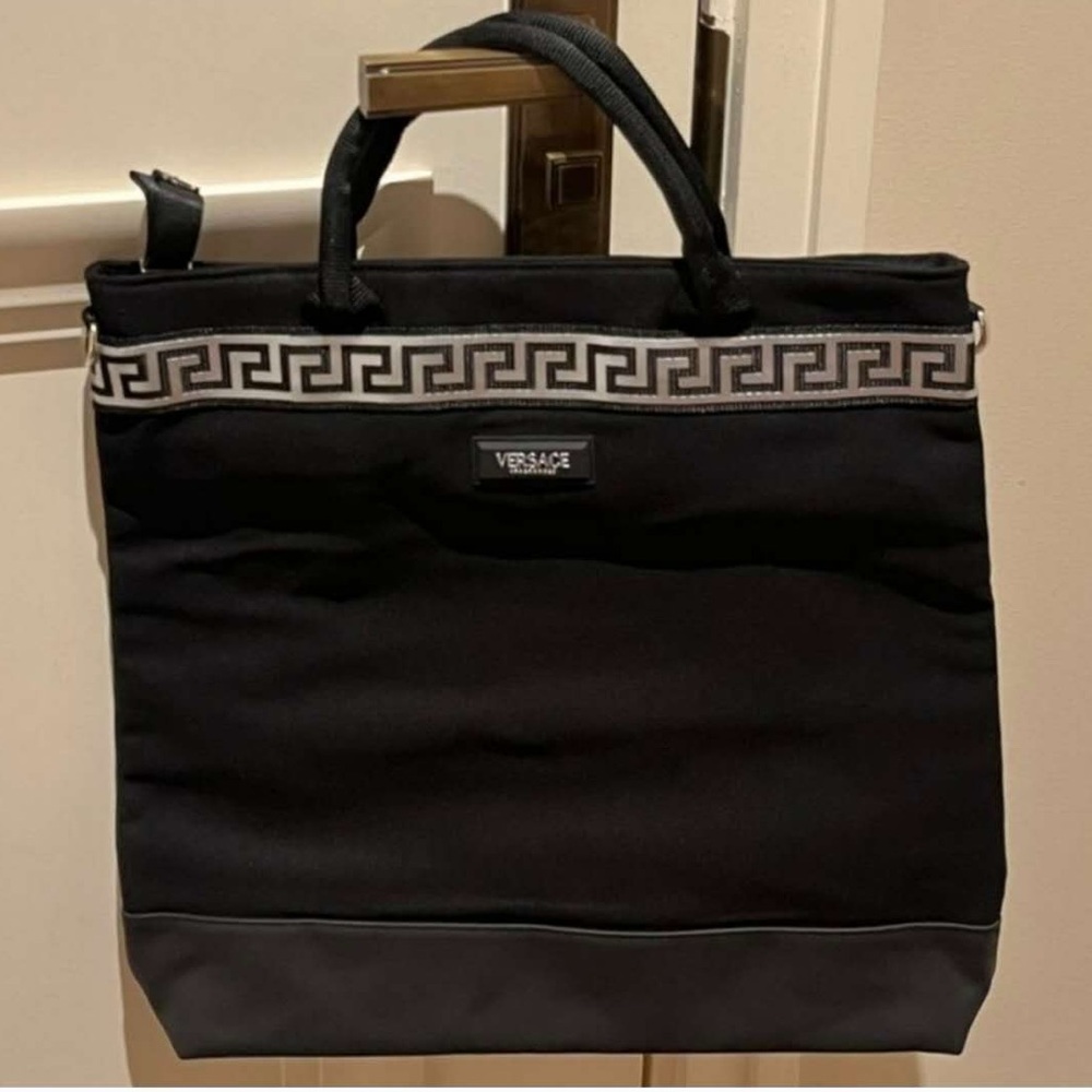 Versace Men's Canvas Bag w straps! Gym bag Travel work purse New w dust bag!